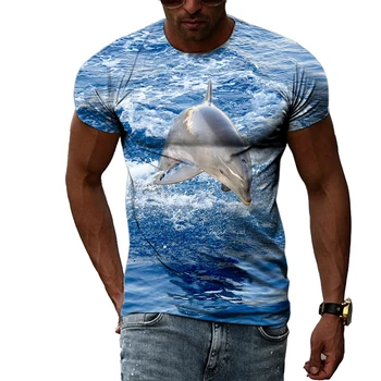 Новая мужская повседневная футболка в стиле хип-хоп с 3D-принтом в стиле животных и дельфинов, футболка с круглым вырезом и короткими рукавами в стиле хип-хоп.