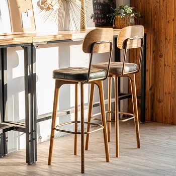 Барные стулья из массива дерева в скандинавском стиле, высокий табурет в американском стиле, Ретро-промышленный барный стул для кафе, Мебель для барных стульев на высоких ножках.