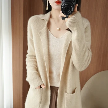 22 осенне-зимнее новое пальто из 100% кашемировой шерсти, женский длинный свитер, кардиган свободной вязки из чистой шерсти, пальто с длинными рукавами, свитер