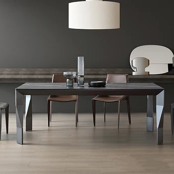 Современный дизайн дома дом вилла большая мебель для столовой черный обеденный стол из нержавеющей стали современный обеденный стол на 10 мест