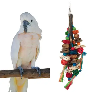 Игрушка для птиц Из Натуральных материалов, Нетоксичная Игрушка для Птиц, Разноцветные Комбинированные Игрушки для Птиц на Веревочке для Снятия Стресса при Прорезывании зубов