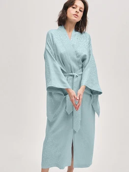 Синие халаты Linad для женщин, повседневная пижама с длинным рукавом, свободный халат, женская осенняя пижама 2023, Модная Домашняя одежда