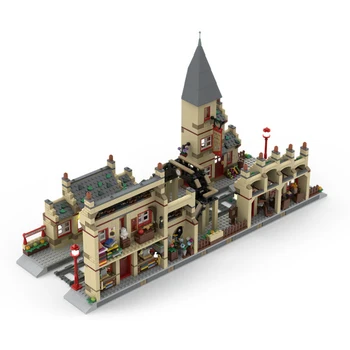 MOC креативная модель расширения железнодорожного вокзала, строительные блоки, Сборка кирпичей, Архитектура дисплея, развивающие игрушки, подарки