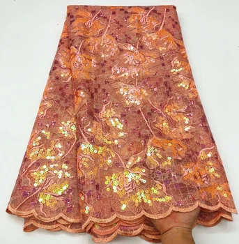 Африканская кружевная ткань 2023 года, высококачественная новая Нигерийская сетка с блестками, материал для шитья свадебного платья, Французская вышитая тюлевая сетка
