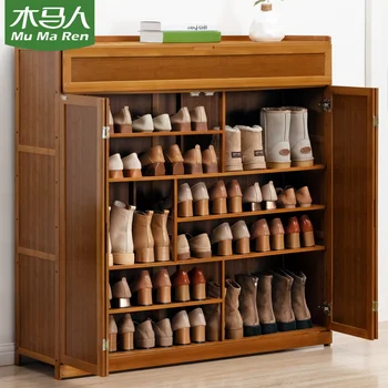 Шкаф для обуви, домашняя дверца, пылезащитная простая полка для обуви, многослойный экономичный стеллаж для общежития из нетвердой древесины, полка для обуви