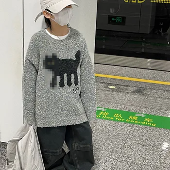 Детская одежда, свитера для мальчиков, осень-зима 2023, новая детская трикотажная рубашка, свитер корейской версии 1-117