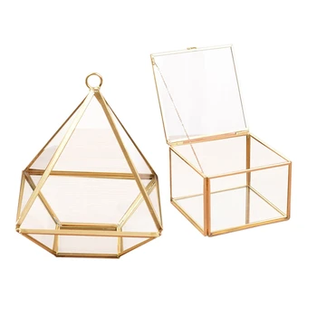 Коробка-органайзер в форме ромба, геометрическая стеклянная коробка для хранения косметики, коробка для коллекции ювелирных изделий с квадратным отверстием, стеклянная геометрическая садовая коробка