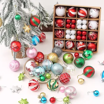 Аксессуары для рождественской елки, блестящие шары, цветные шары 42/44шт, гальванические подвески с шариками, украшение рождественской сцены, подвешивание
