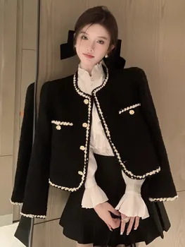 Осенне-зимнее Французское винтажное Маленькое Ароматное короткое пальто для женщин, Корейские модные Повседневные Твидовые куртки, уличная верхняя одежда Fried Casaco