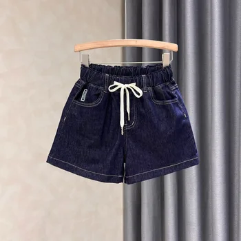 Женские джинсовые шорты, женские свободные и тонкие эластичные широкие брюки с высокой талией на завязках