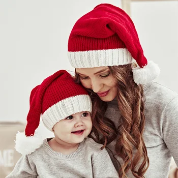 Новая вязаная Рождественская шапка с милым помпоном для взрослых и детей, мягкая шапочка Санта-Клауса, новогодний подарок для детей, украшение Navidad Natal Noel