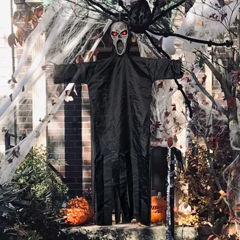 Украшения на Хэллоуин Кричащее Пугало, Подвешенный Призрак, управление звуком, люминесцентная Звуковая подвеска, реквизит для камерной сцены в доме с привидениями