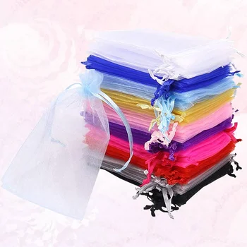 100 шт портативный шнурок органзы сумки прозрачный одноцветный цвет шнурок для хранения ювелирных изделий сумки подарочная упаковка сумки (десять смешанные