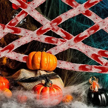 Полоса ткани с кровью на Хэллоуин длиной 5 м, Изолирующий пояс, Марлевое предупреждение, Реквизит для декора сцены, принадлежности для декора Хэллоуина