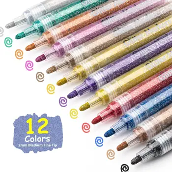 12 Цветных маркеров с блестками, акриловые маркерные ручки с блестками, ручка для рисования Ultra Middle Point 2,0 мм для наскальной живописи, поделки своими руками