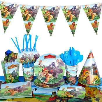 Мультяшный Король Лев Одноразовая посуда Бумажный стаканчик Бумажный флаг Взрыв вечеринки Король Лев Симба Детский День рождения Рождество для Баб