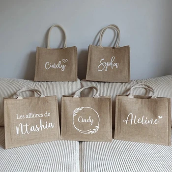 Персонализированная джутовая сумка для подружки невесты из мешковины, подарочные пакеты из мешковины, сувениры для девичника, пляжная сумка на заказ с именем